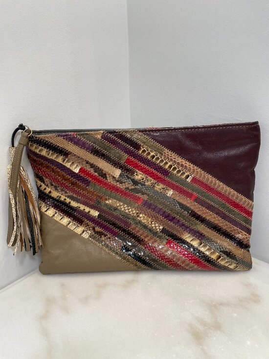 Bassous Bags by Jane Handbags - VINTAGE Bassous Bags by Jane Snakeskin Leather Striped Clutch Circa 1970's